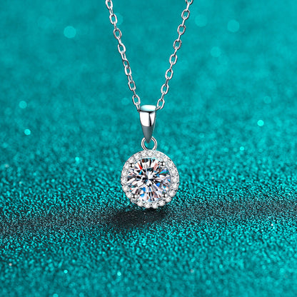 Sterling Silver Round Shape Moissanite Pendant Necklace