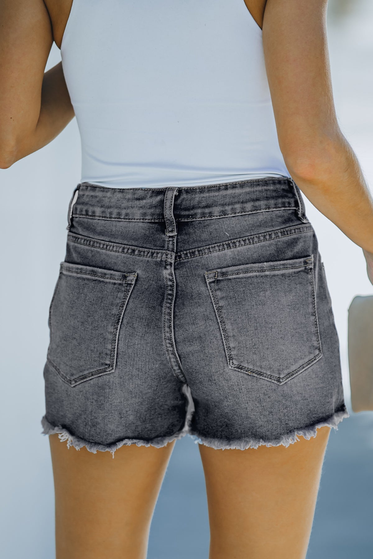 Distressed Frayed Denim Shorts