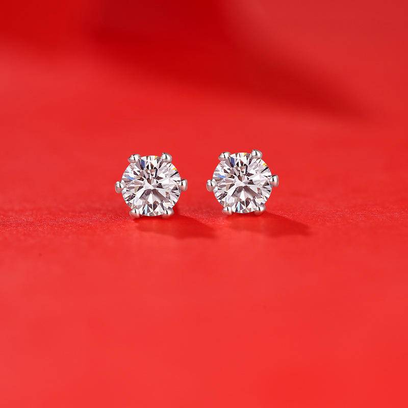 Sterling Silver Six Prong Moissanite Stud Earrings