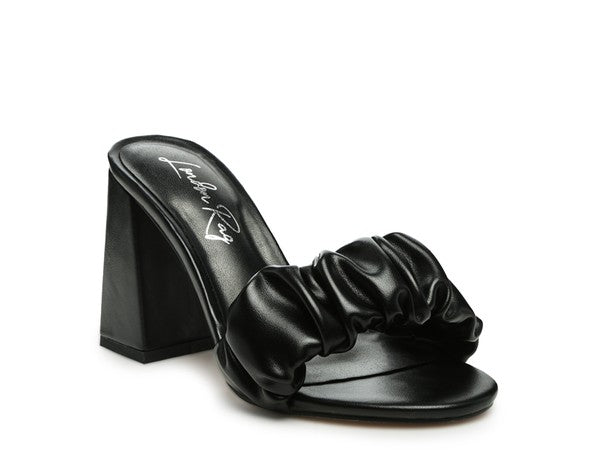 Mid Block Heel Pleated Strap Sandals