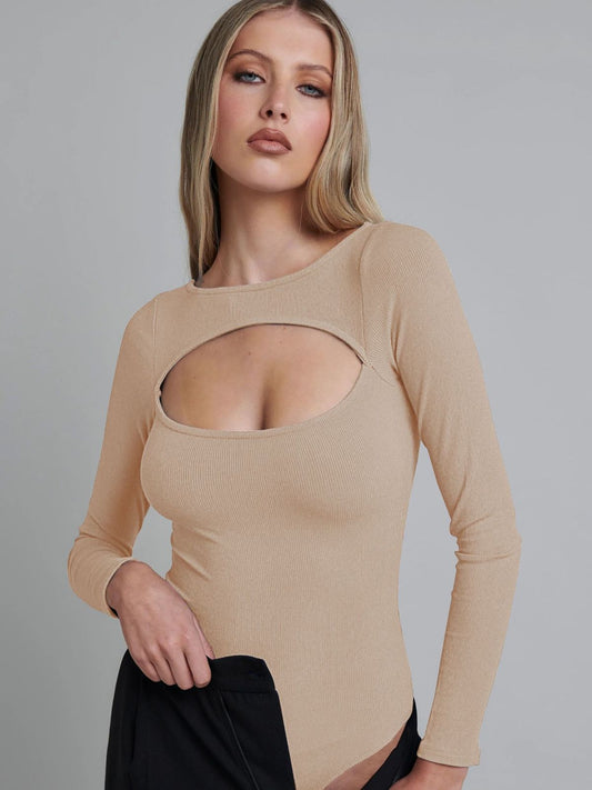 Cutout Long Sleeve Solid Bodysuit