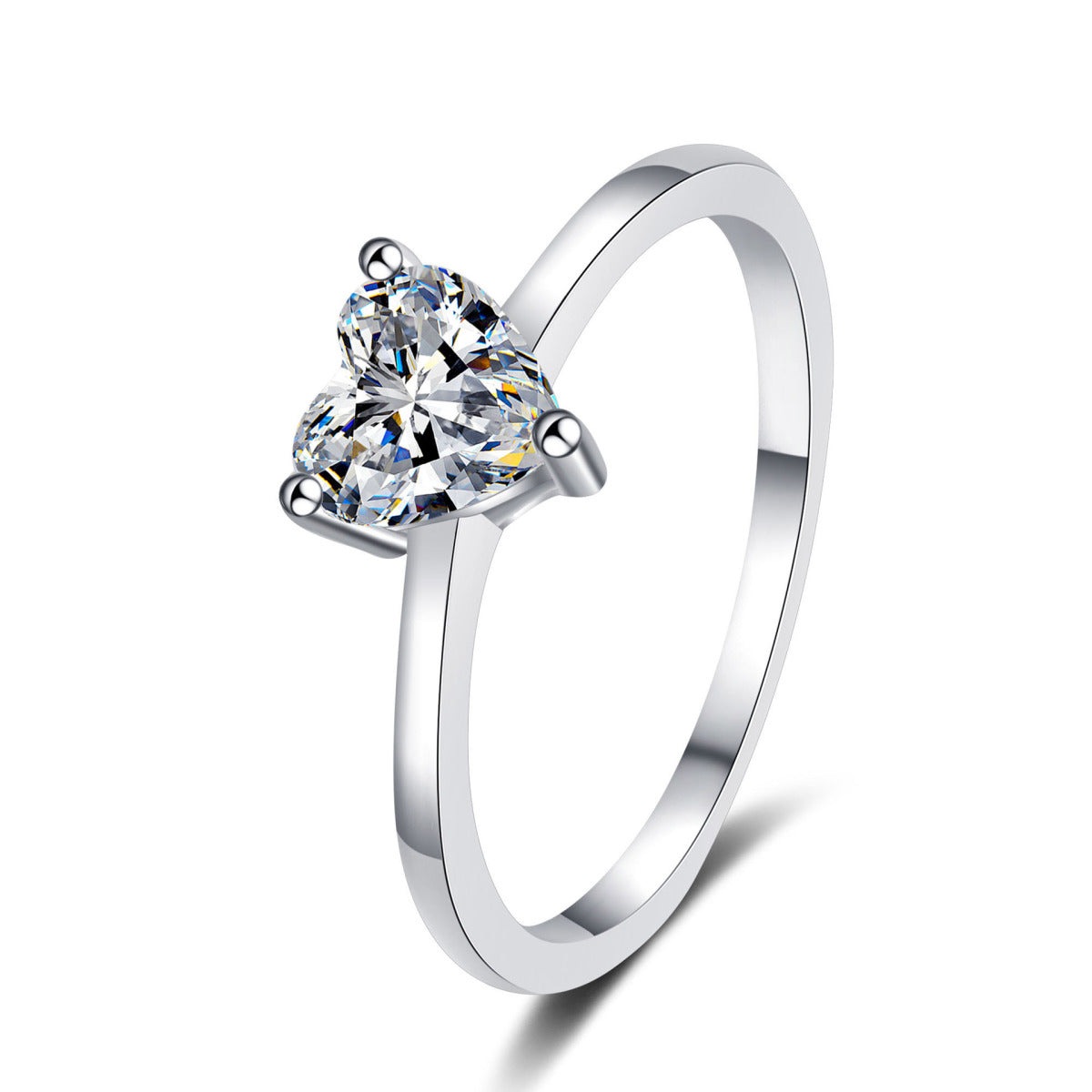 Sterling Silver Heart-Shaped Moissanite Ring