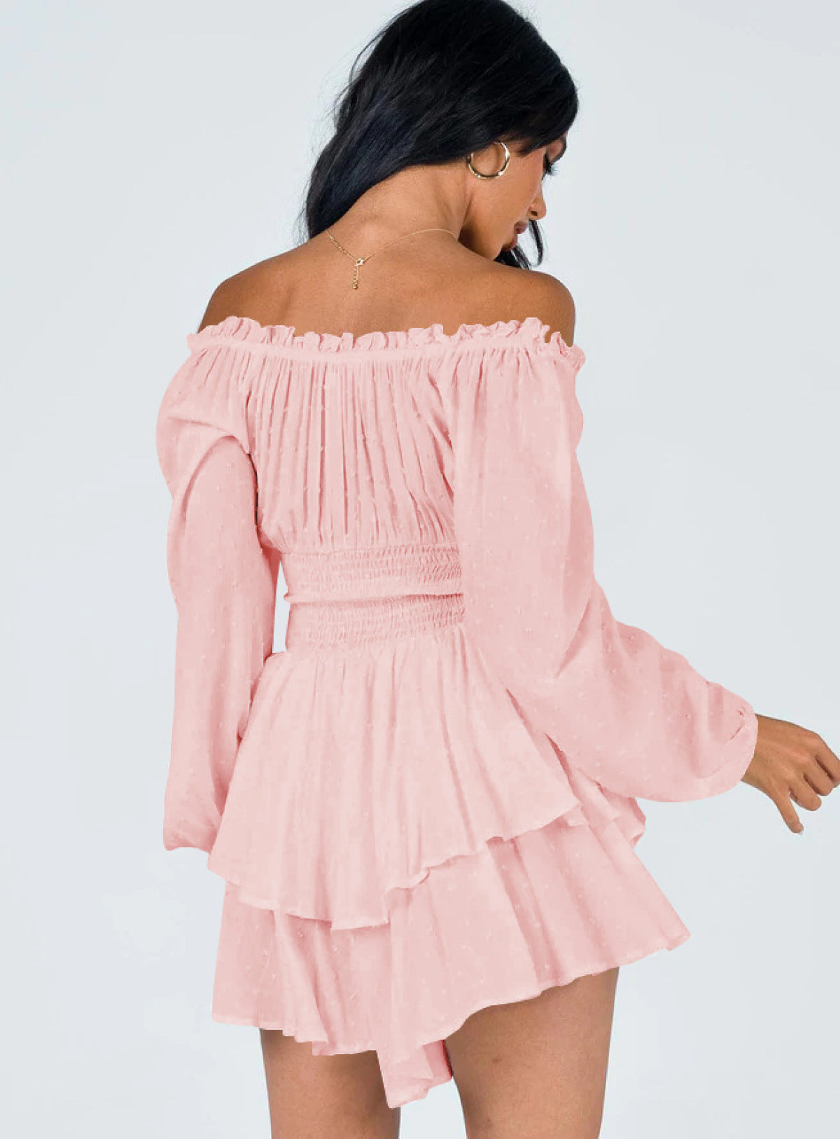 Off-Shoulder Smocked Elastic Waist Pleated Rompers