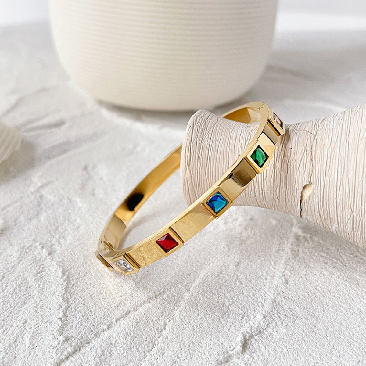 Colorful Zirconia Hinged Bangle Bracelet