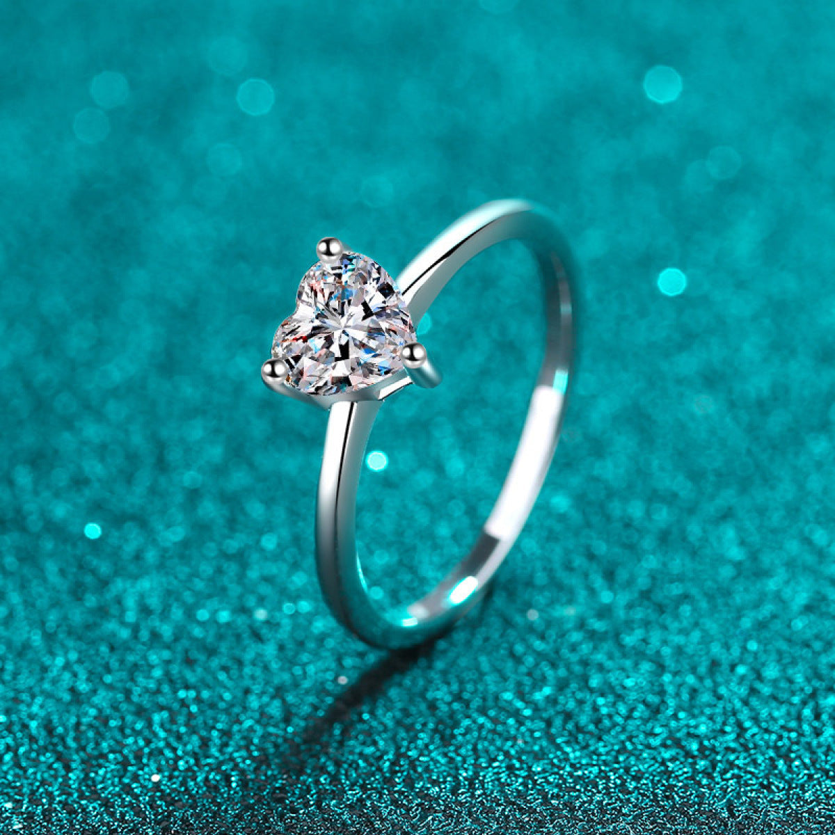 Sterling Silver Heart-Shaped Moissanite Ring