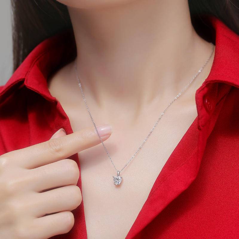 Heart-Shaped Sterling Silver Moissanite Pendant Necklace