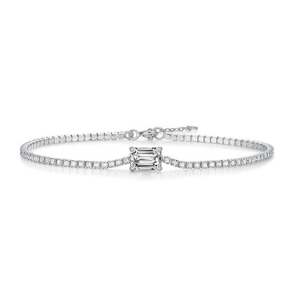 Rectangle-Shaped Sterling Silver Moissanite Charm Bracelet