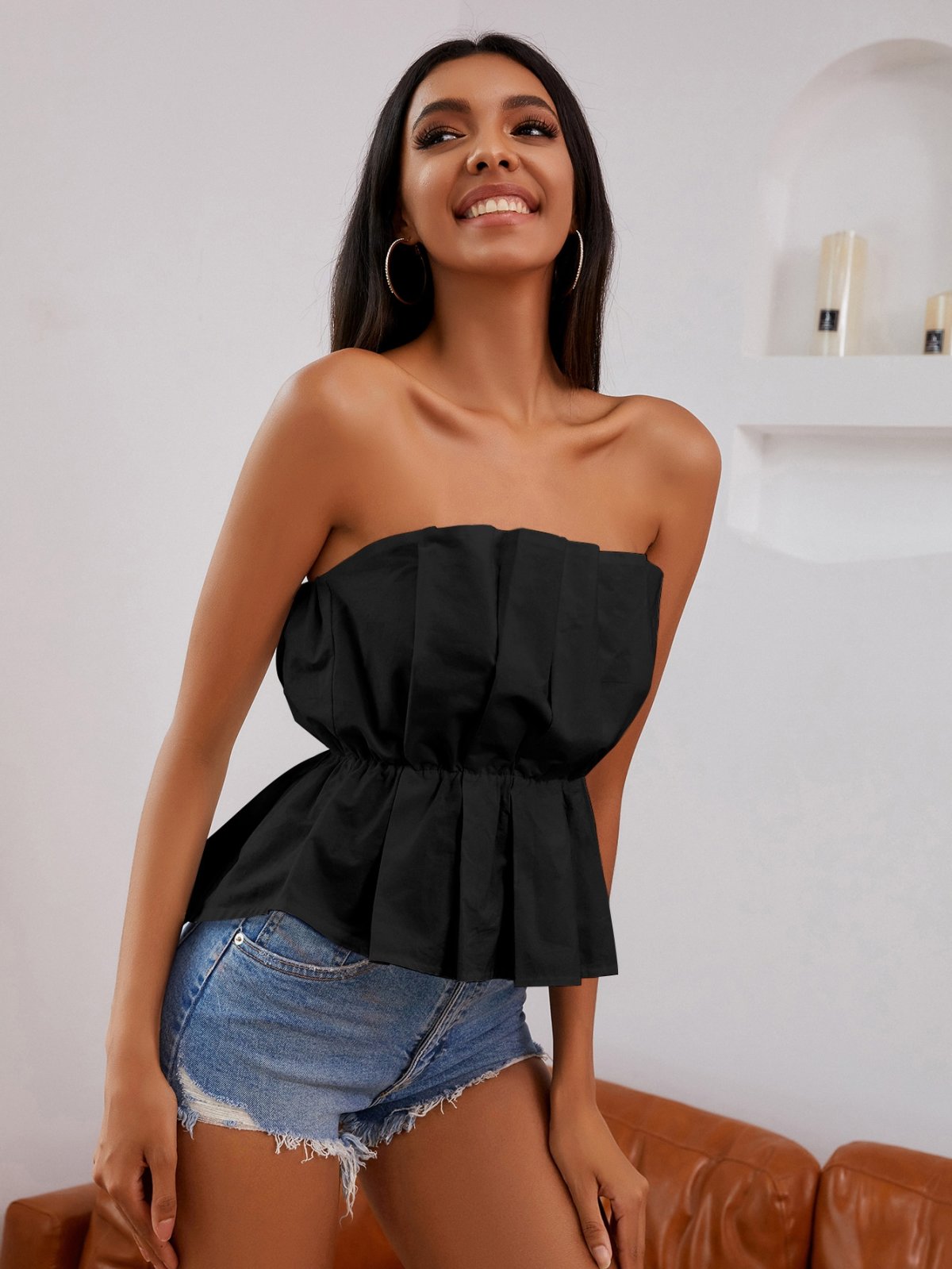 Fold Pleat Tube Peplum Top