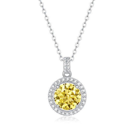 Round-Shaped Sterling Silver Moissanite Pendant Necklace