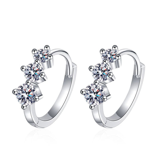 Sterling Silver Inlaid Moissanite Hoop Earrings