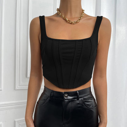 Solid Slim-Fit Crop Corset Top