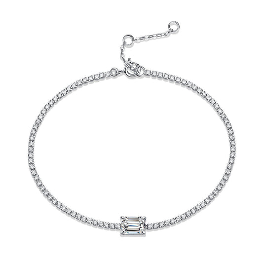 Rectangle-Shaped Sterling Silver Moissanite Charm Bracelet