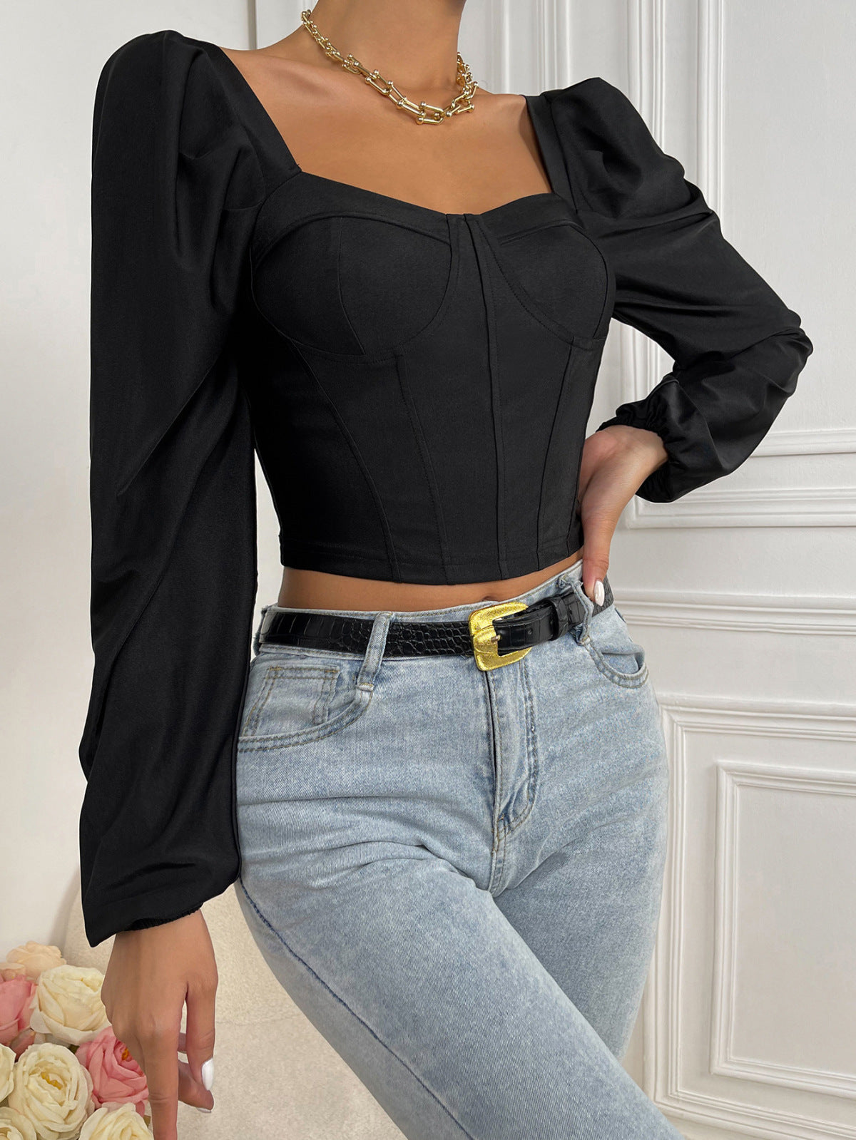 Square Neck Puff Sleeve Blouse