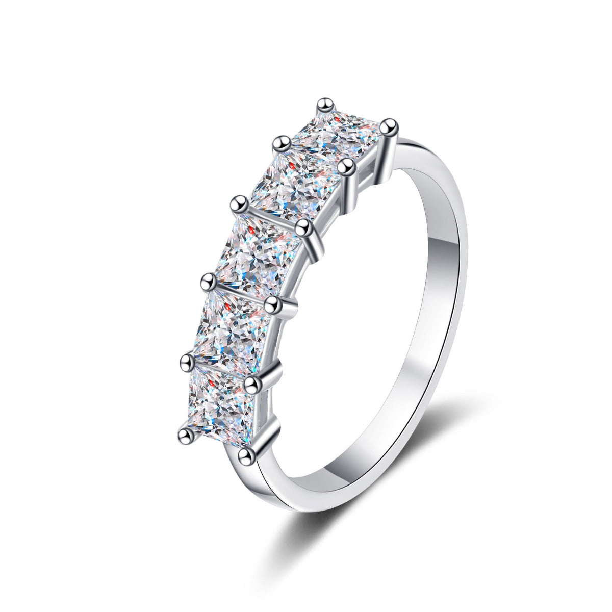 Sterling Silver Ring Square-Shaped Row Moissanite Ring