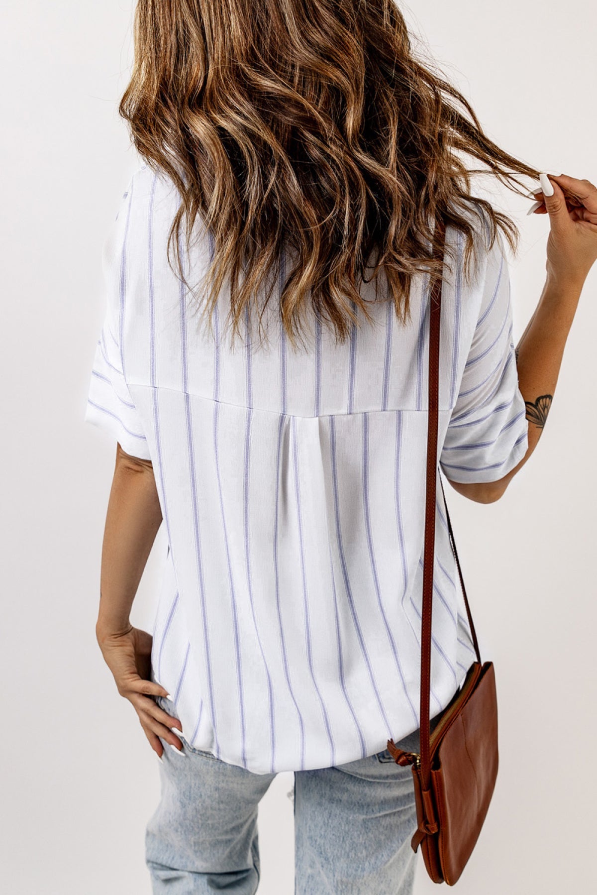 Button Up Collared Pocketed Striped Shirt