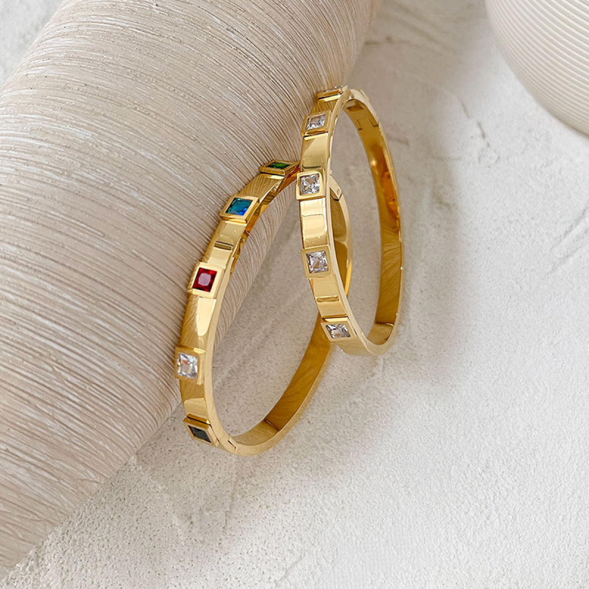 Colorful Zirconia Hinged Bangle Bracelet