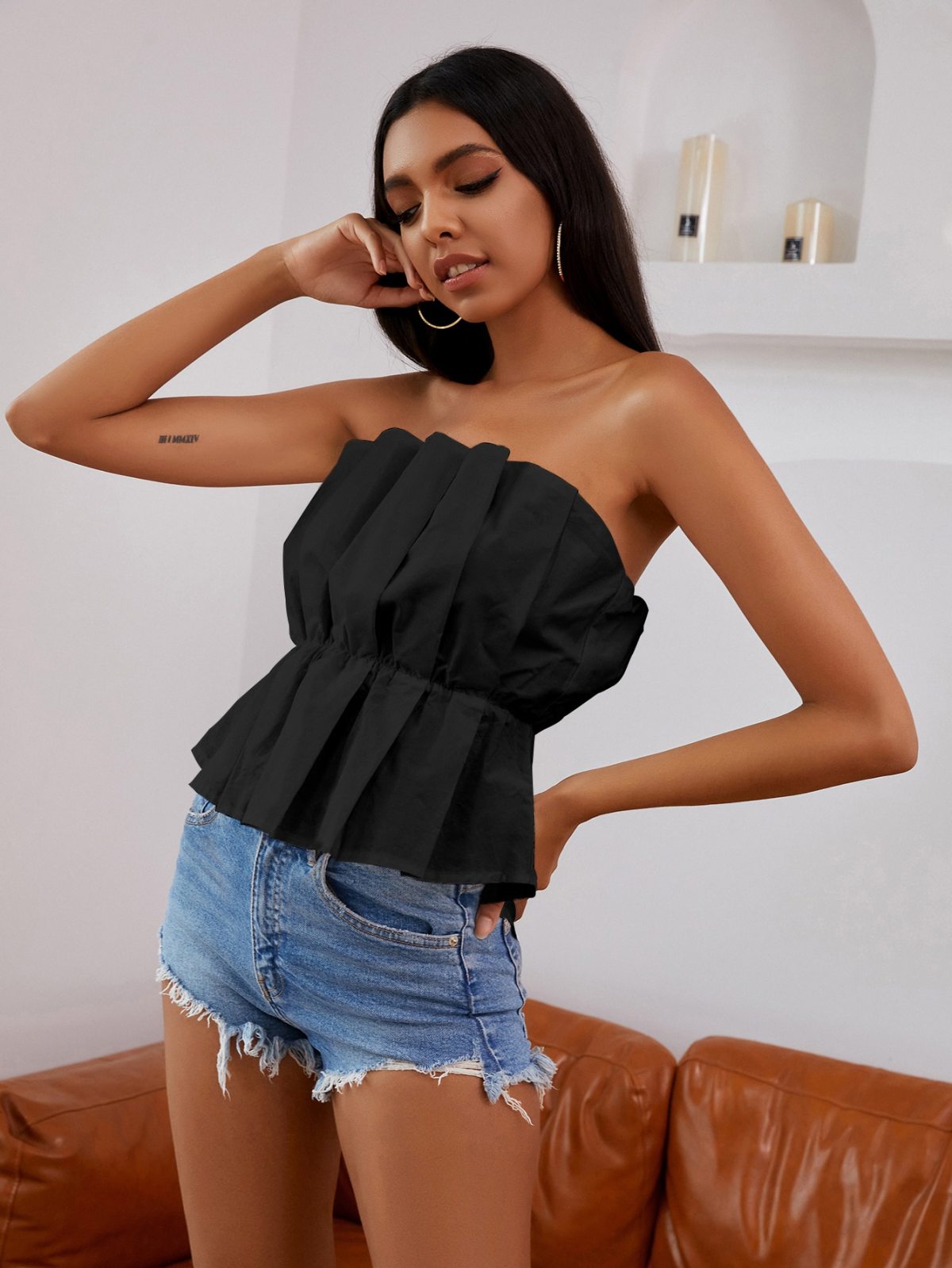 Fold Pleat Tube Peplum Top