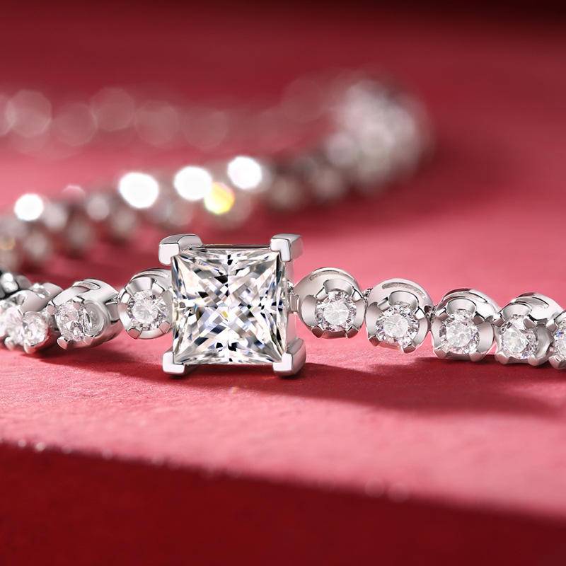 Sterling Silver Square-Shaped Moissanite Charm Bracelet