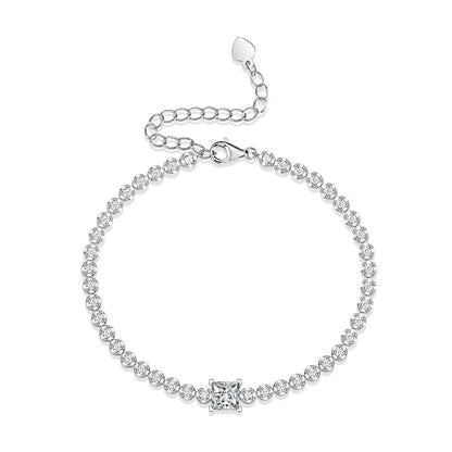 Sterling Silver Square-Shaped Moissanite Charm Bracelet