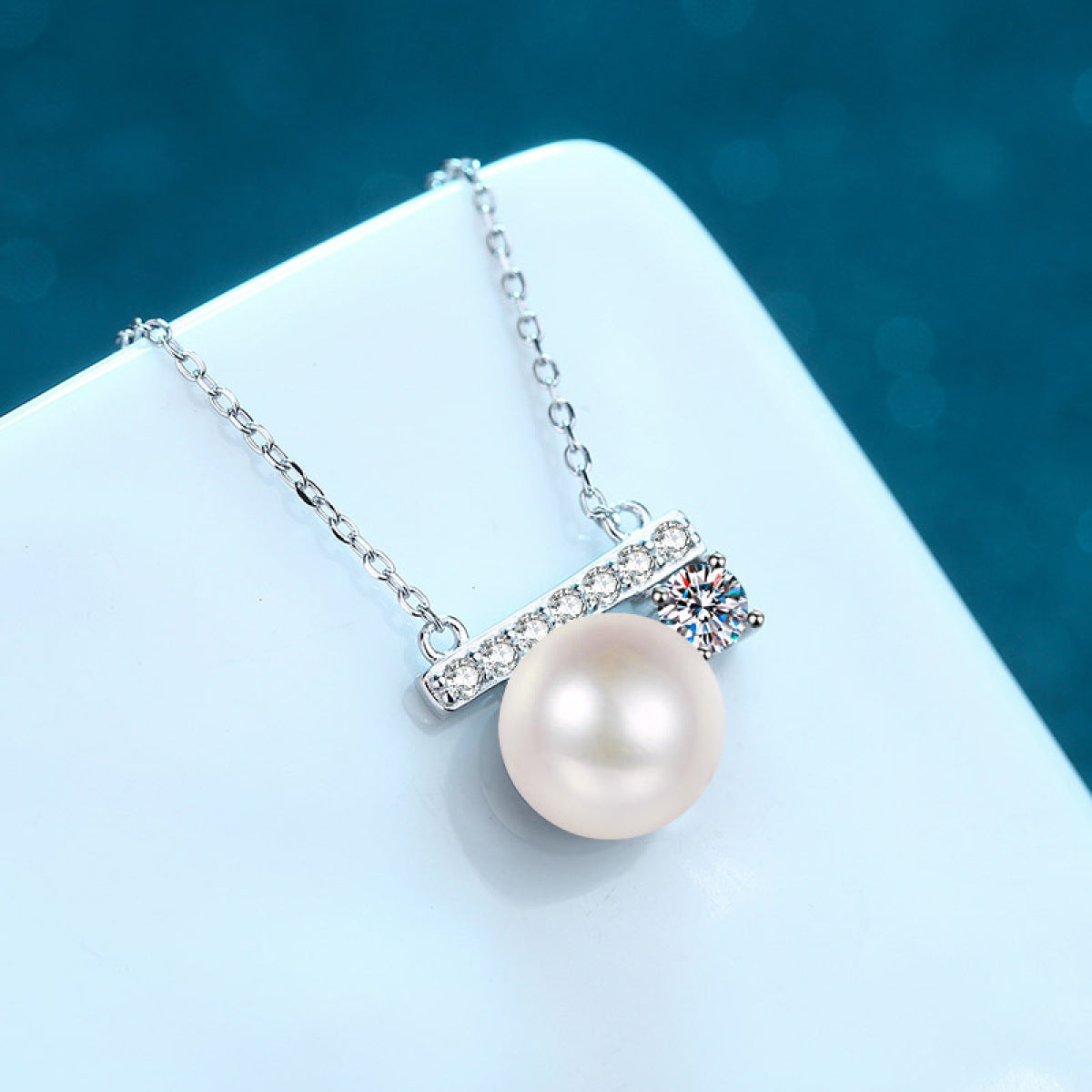 Sterling Silver Moissanite Freshwater Pearl Necklace