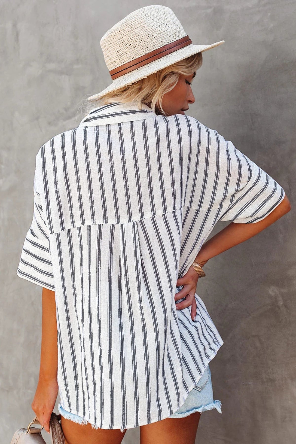 Button Up Collared Pocketed Striped Shirt