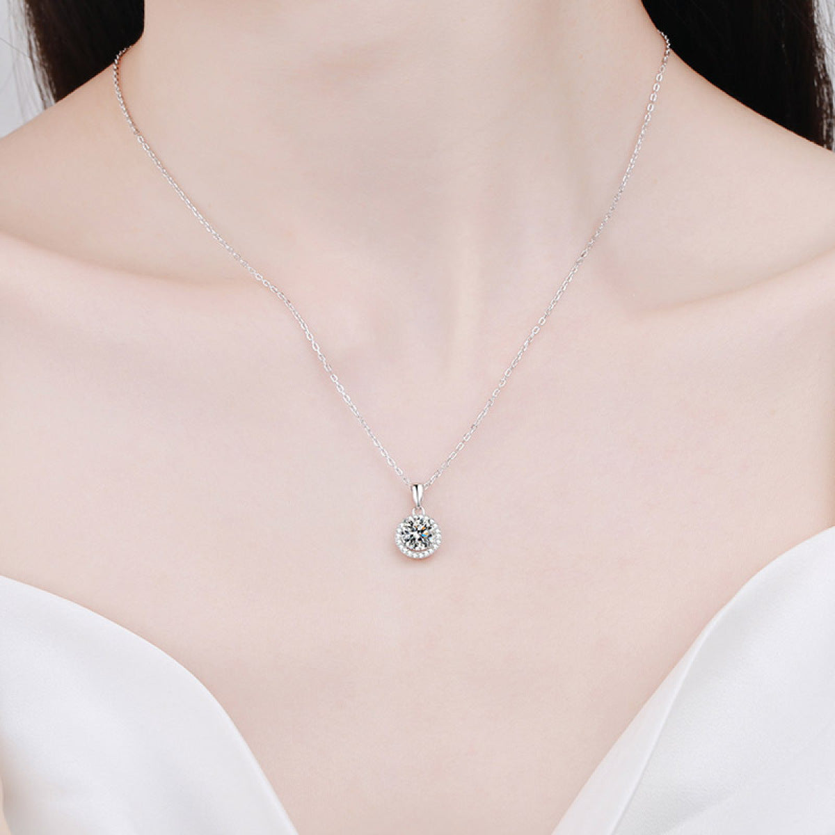 Sterling Silver Round Shape Moissanite Pendant Necklace