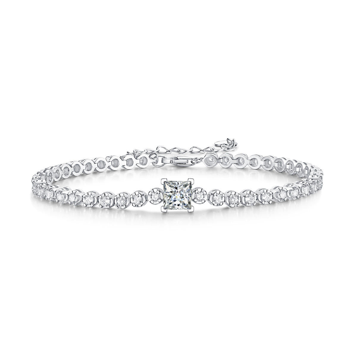 Sterling Silver Square-Shaped Moissanite Charm Bracelet