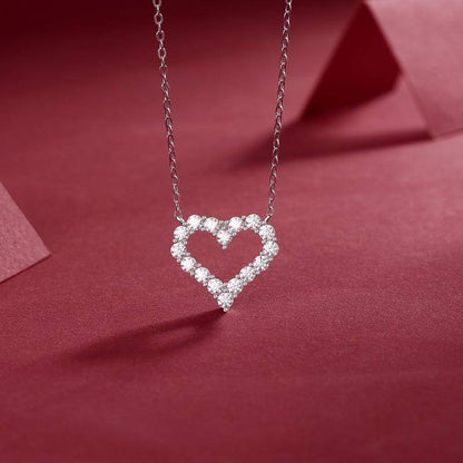 Hollow Out Heart Sterling Silver Moissanite Pendant Necklace