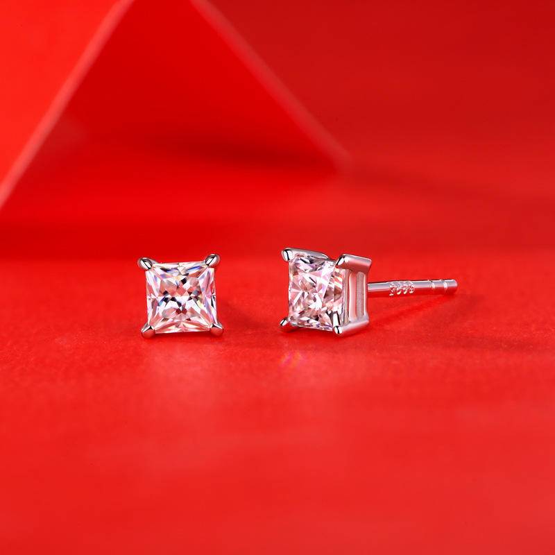 Square-Shaped Sterling Silver Moissanite Stud Earrings