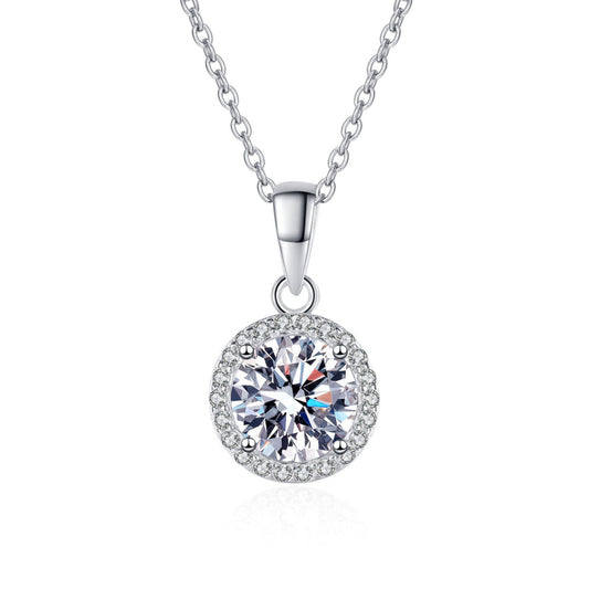 Sterling Silver Round Shape Moissanite Pendant Necklace