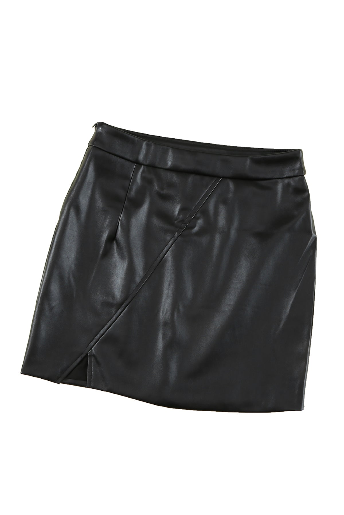 Faux Leather Mini Skirt With Slit