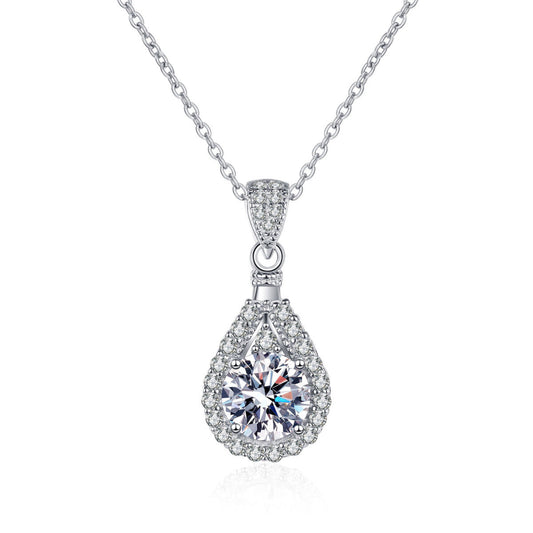 Sterling Silver Moissanite Drop-Shaped Pendant  Necklace