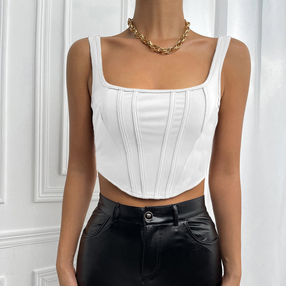 Solid Slim-Fit Crop Corset Top