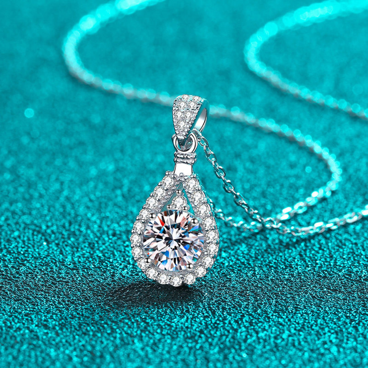 Sterling Silver Moissanite Drop-Shaped Pendant  Necklace