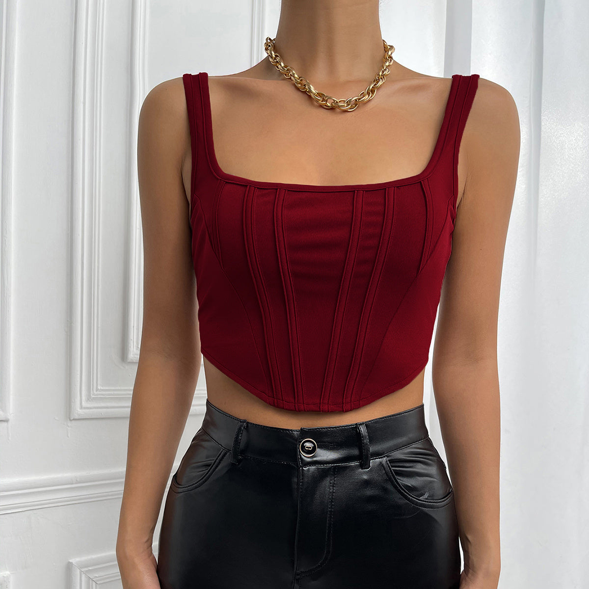 Solid Slim-Fit Crop Corset Top