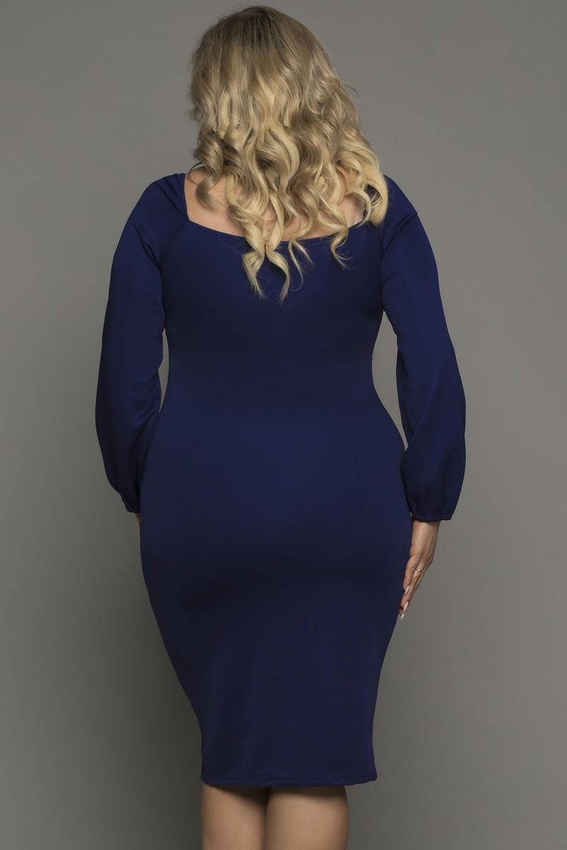 Long Sleeve Front Knot Plus Size Midi Dress