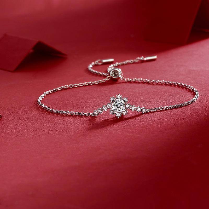 Sterling Silver Snowflake-Shaped Moissanite Charm Bracelet