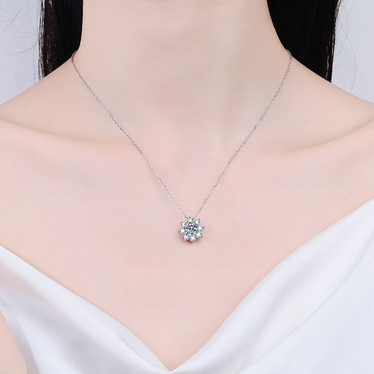 Sterling Silver Sun Flower Moissanite Necklace