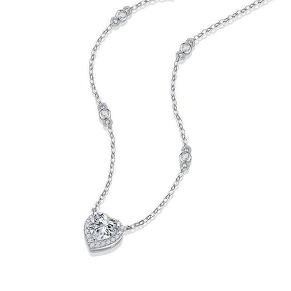 Sterling Silver Heart-Shaped Moissanite Pendant Necklace