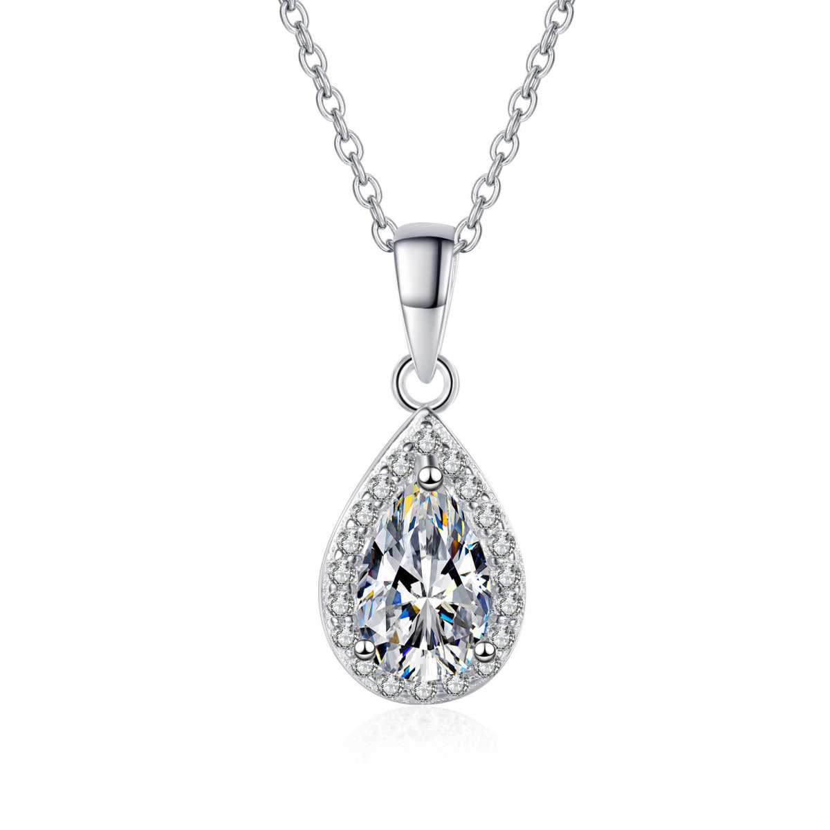 Sterling Silver Pear-Shaped Moissanite Necklace