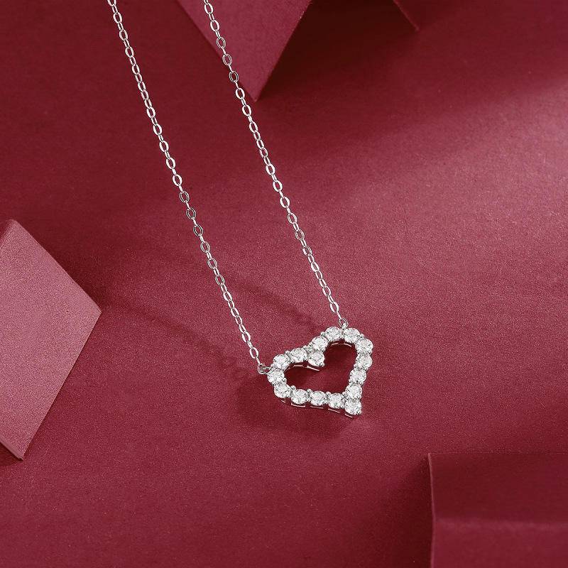 Hollow Out Heart Sterling Silver Moissanite Pendant Necklace