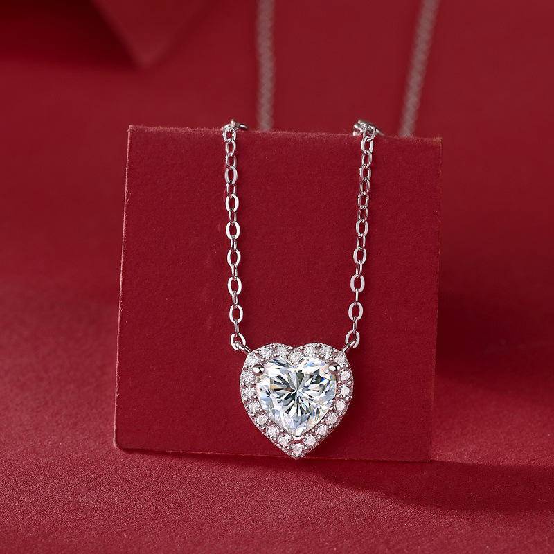 Sterling Silver Heart-Shaped Moissanite Pendant Necklace