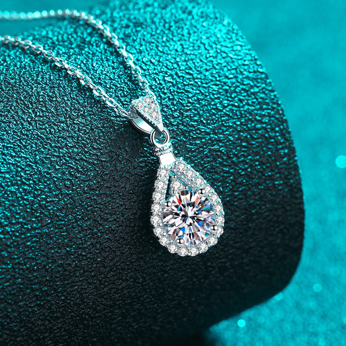 Sterling Silver Moissanite Drop-Shaped Pendant  Necklace