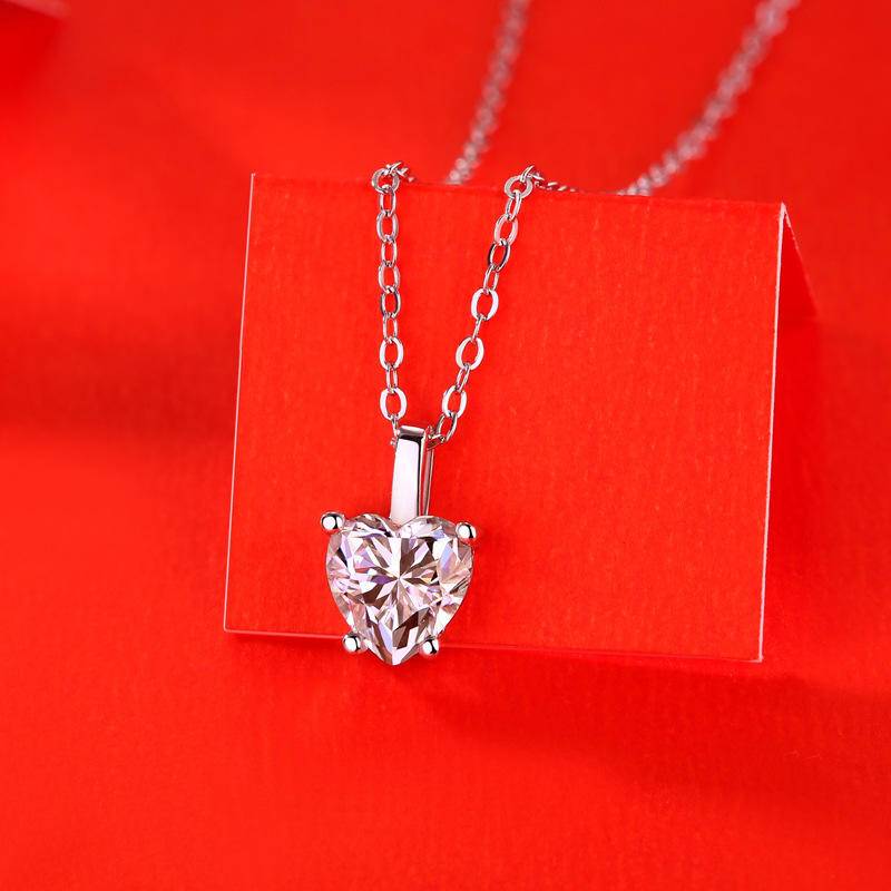 Heart-Shaped Sterling Silver Moissanite Pendant Necklace