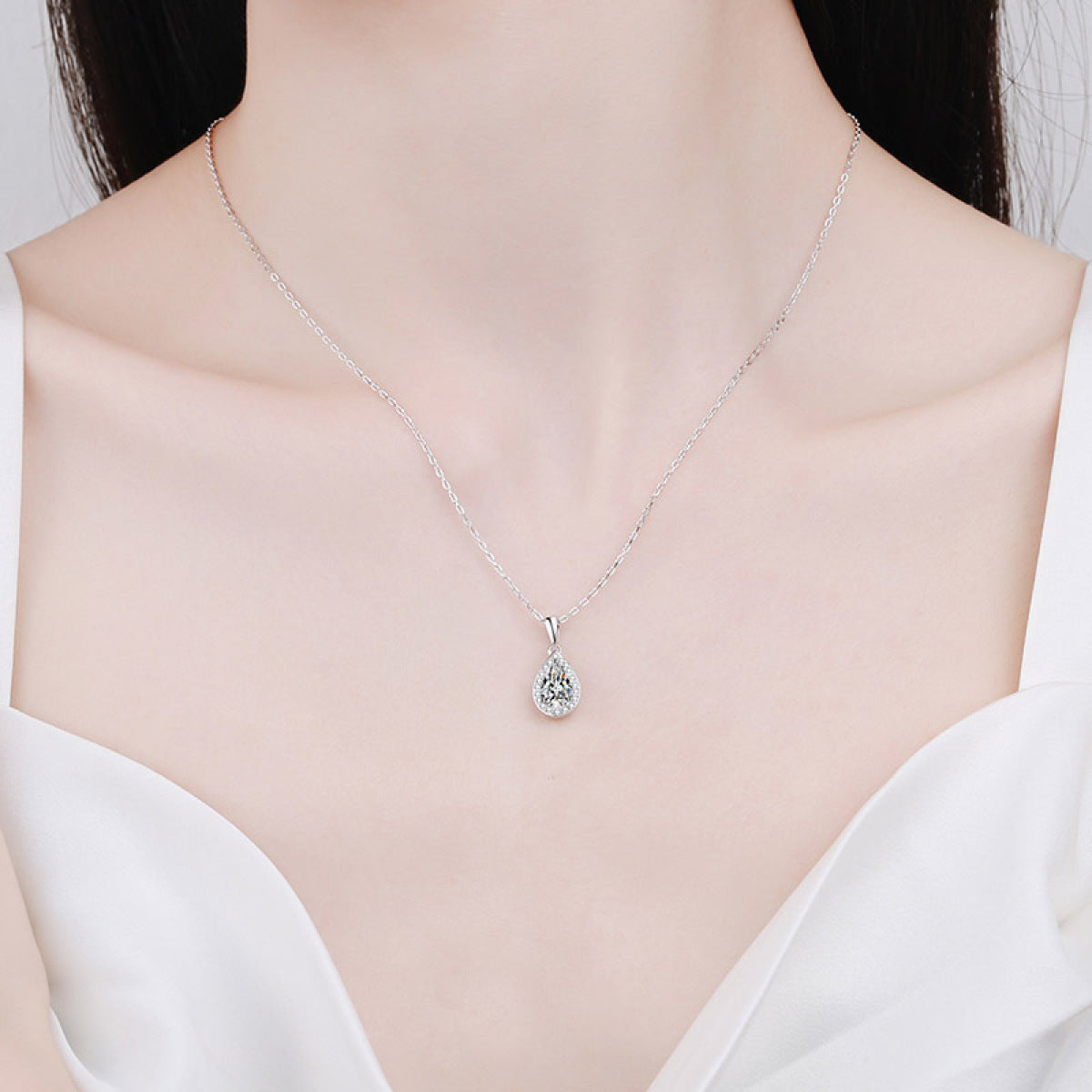 Sterling Silver Pear-Shaped Moissanite Necklace