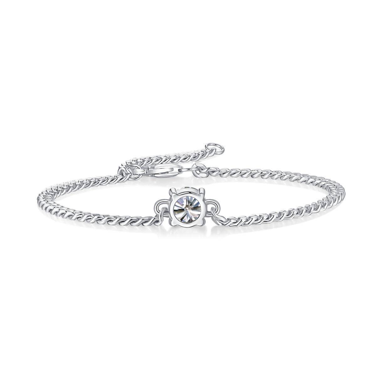 Round Sterling Silver Moissanite Charm Bracelet