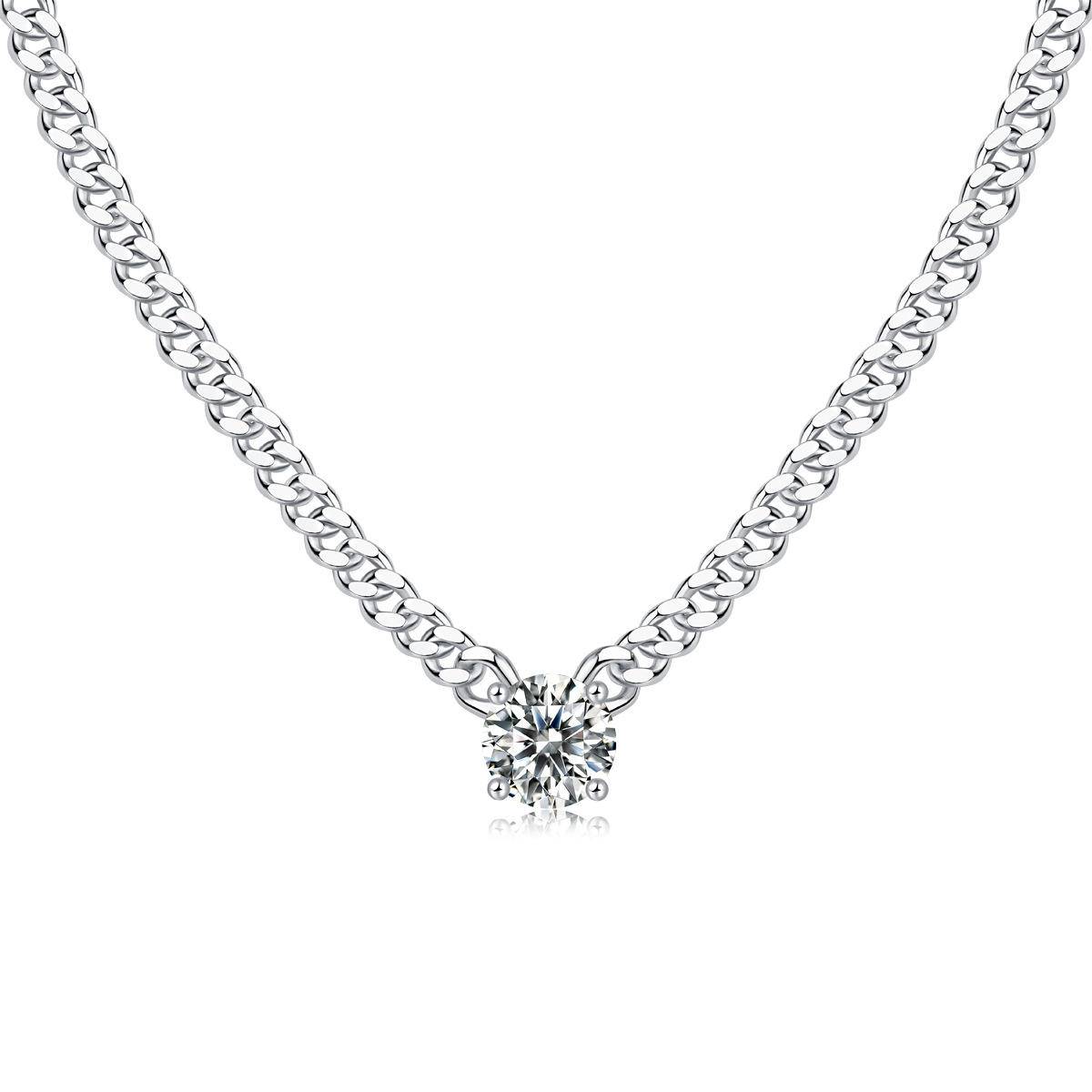 Sterling Silver Moissanite Cuban Charm Necklace