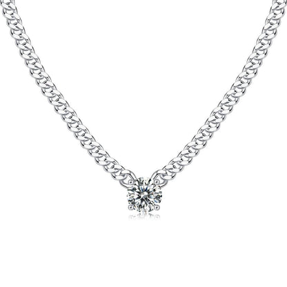 Sterling Silver Moissanite Cuban Charm Necklace