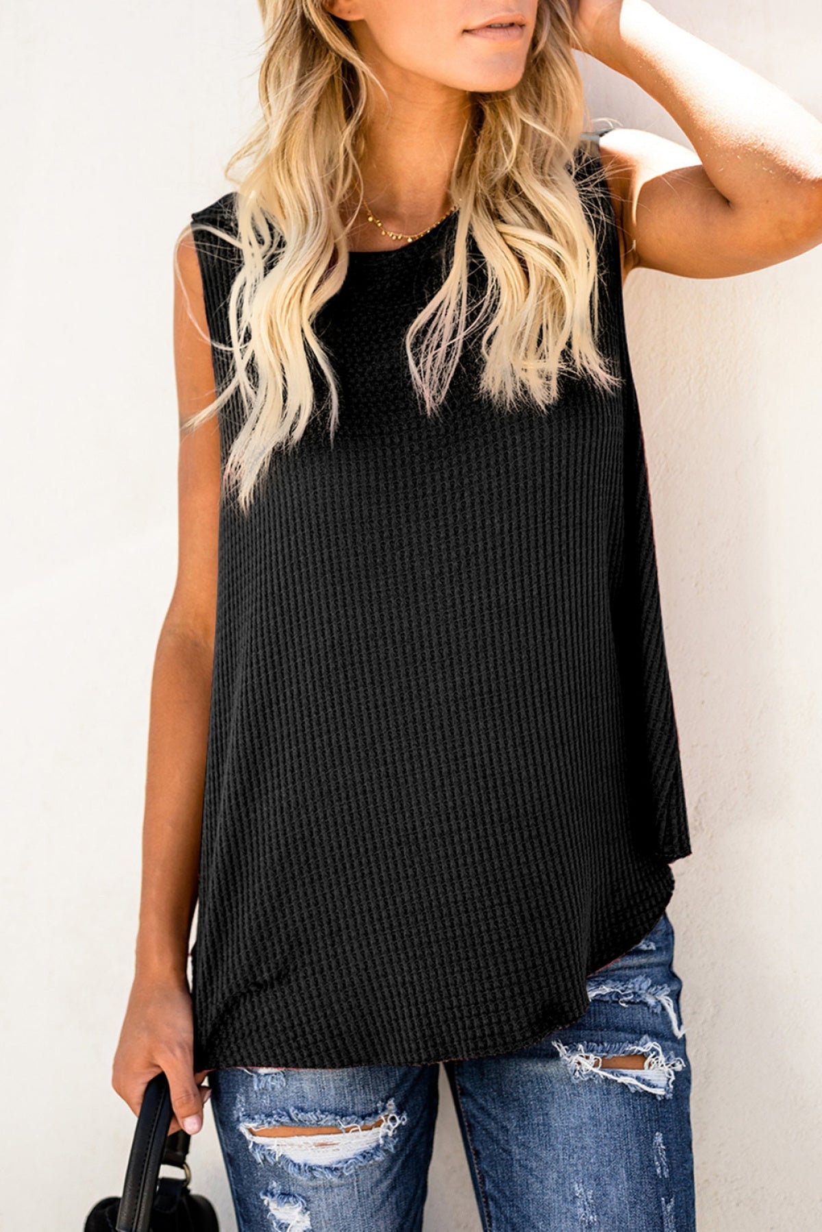 Crew Neck Waffle Tank Top