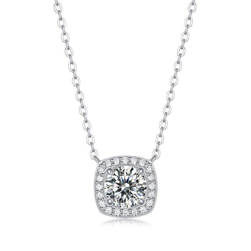 Sterling Silver Square-Shaped Moissanite Pendant Necklace